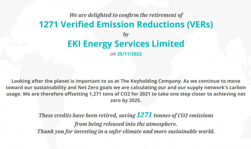 Carbon offsetting certificate